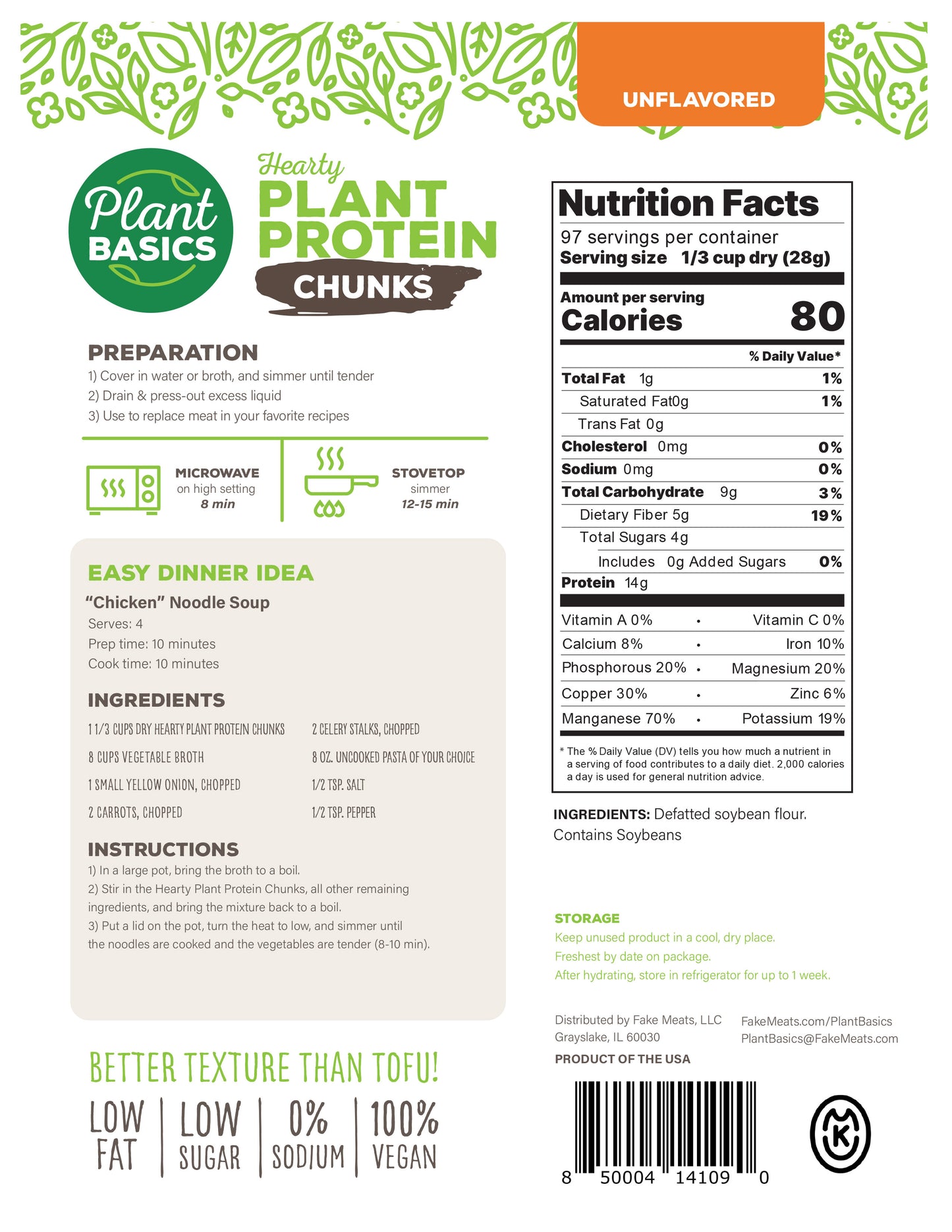 Hearty Plant Protein - Unflavored Chunks, 6 lb. Bulk Box