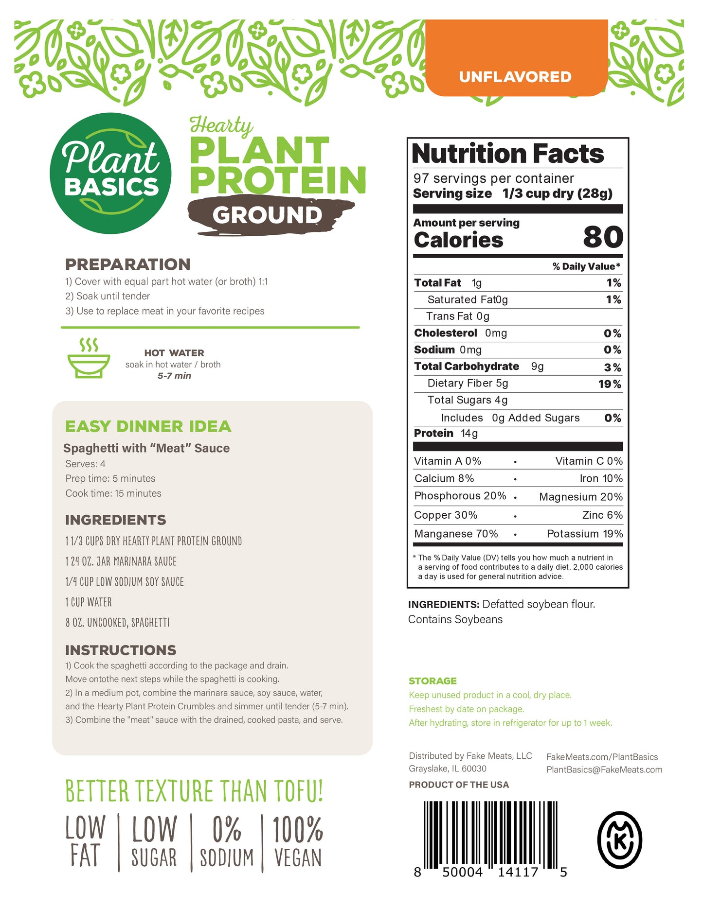 Hearty Plant Protein - Unflavored Ground, 6 lb. Bulk Box