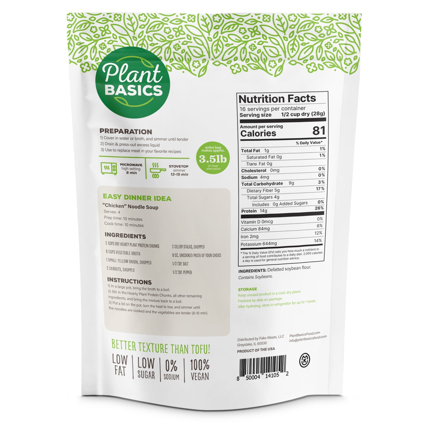 Hearty Plant Protein - Unflavored Chunks, 1 lb. bag