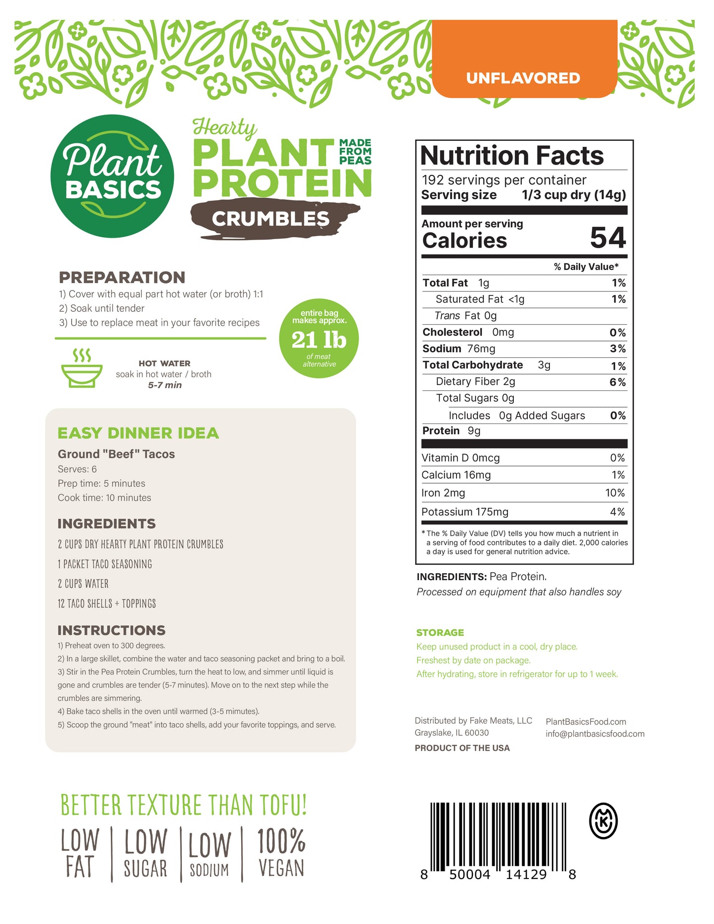 Hearty Plant Protein - Unflavored Crumbles, 6 lb. Bulk Box