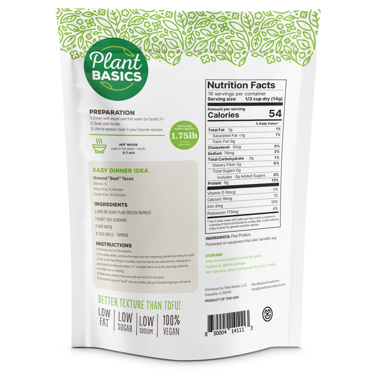 Hearty Plant Protein - Unflavored Crumbles, 8 oz. bag