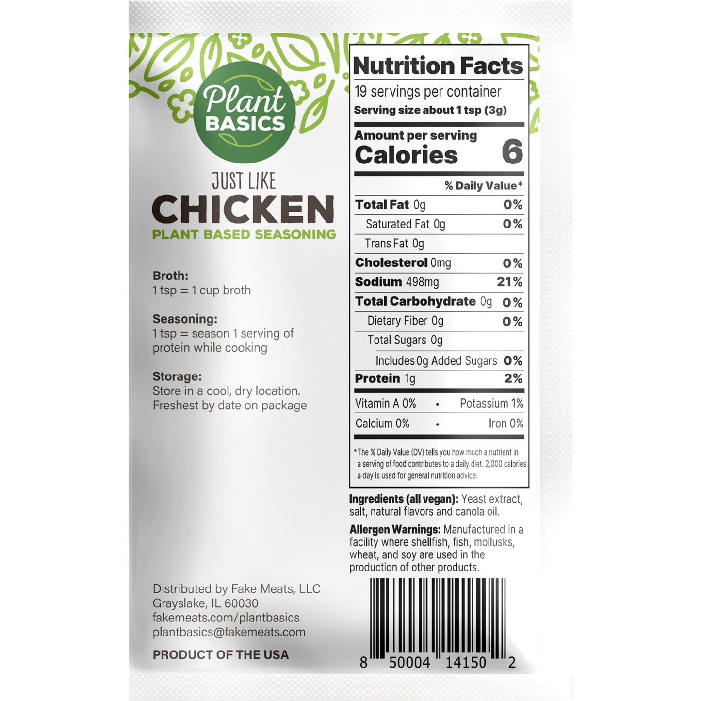 Plant Based Seasoning - Just Like Chicken, 2 oz. pouch