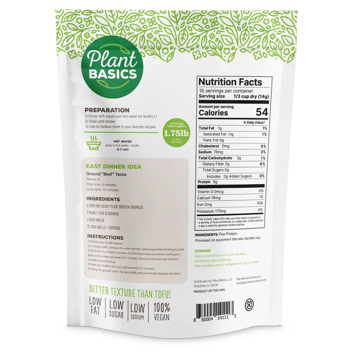 Hearty Plant Protein - Unflavored Crumbles, 8 oz. bag