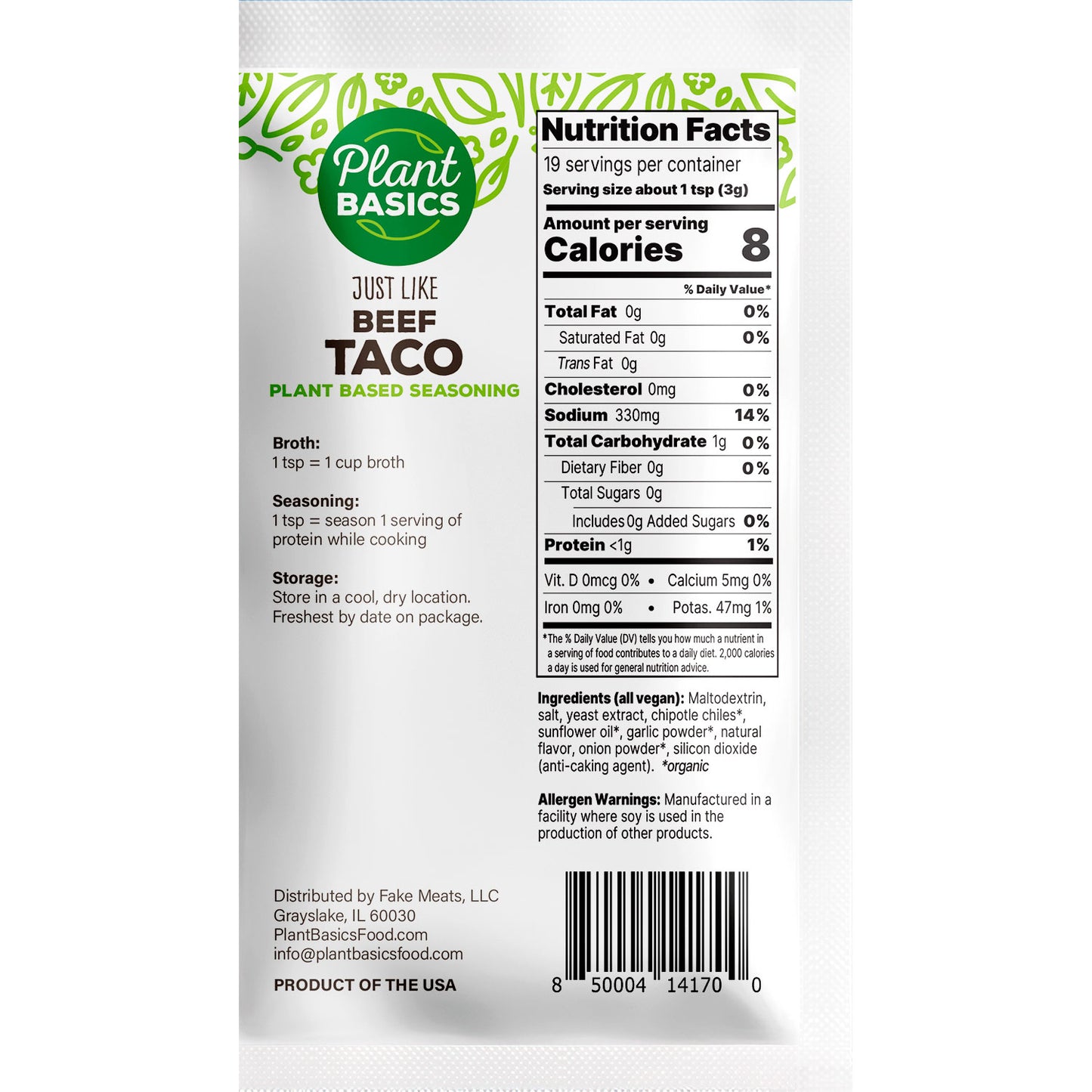 Plant Based Seasoning - Just Like Beef Taco, 2 oz. pouch